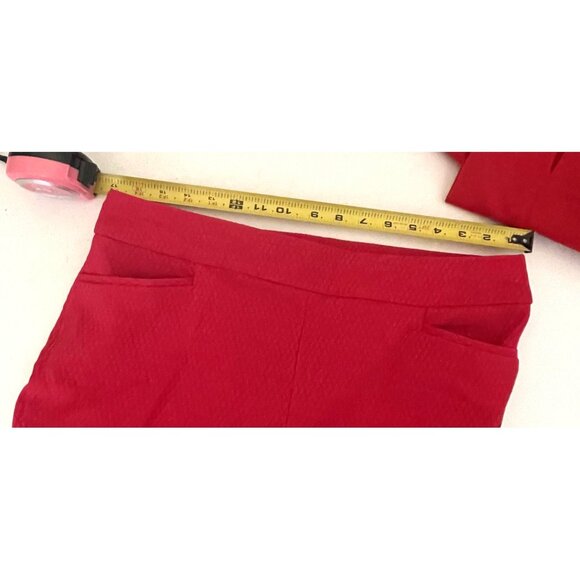 Chico's Red Textured Cropped Trousers Pockets Business Casual Office Size 12 (LG - Picture 9 of 10